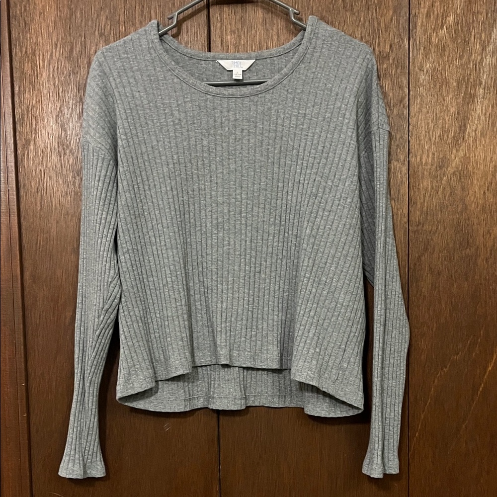 Time and Tru Heather Gray Ribbed Long Sleeve Tee L 12-14